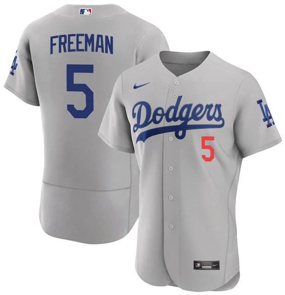 Men Los Angeles Dodgers 5 Freddie Freeman Grey Flex base Trade 2022 MLB Jersey